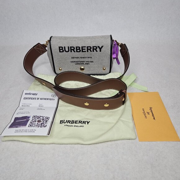 Burberry Gray Cloth Canvas Horseferry Shoulder Bag Crossbody Clutch - Picture 1 of 16